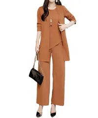 [Four leaf] セットアップ レディース フォーマル パンツドレス スーツ 3点セット ジャケット パンツ ノースリーブ スリーピース 大きいサイズ ワンピース カジュアル 春 夏 秋 (2XL, オレンジ) [オレンジ] [2XL]