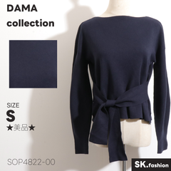 ★美品★ DAMA collection ダーマコレクション トップス　カットソー　長袖　ウエストリボン　無地 　ネイビー　 【SOP4822-00】 送料無料　古着　レディース