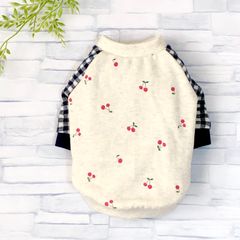 【胴回り48センチ】チェリー×ネイビーチェックのラグラントレーナー犬服