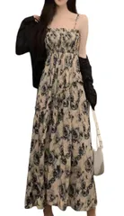 [3MDGHD] ワンピース 花柄 レディース マキシ 丈 ロング リゾート 細見え 着痩せ キャミソール かわいい セクシー 涼しい (JP, アルファベット, L, ブラック) [ブラック] [L]