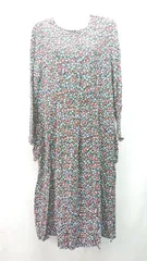 ◇ ZARA ザラ ハーフボタン 花柄 総柄 ポケット有 ノーカラー 長袖 ロング丈 ワンピース サイズL ブラック レディース E  【1309040059566】