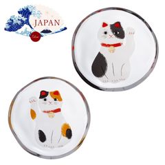 coconeco craft ココネコクラフト めでたmono 招き猫 小皿 2枚セット 醤油皿 プレート ケーキ皿 餃子皿 おしゃれ 取り皿 お皿 食器 ガラス アクセサリートレイ 小物入れ プレゼント ギフト 贈り物 日本製 化粧箱入