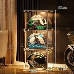 新品  推薦◆3つ収納ケース ヘルメット収納棚 展示用 透明ケース 特大人形＆ヘルメットディスプレイケース 防水 フリップ蓋付き多目的収納ボックス