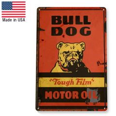 メタルベースサイン "BULL DOG - MOTOR OIL" ブルドッグ モーターオイル 縦28.5cm×横19cm アメリカ製