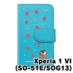 【新品未使用】Xperia 1 VI SO-51E SOG13 エクスペリア1VI スマホケース 手帳型 (色：ブルー×柄：ペンギンとスイカ)moimoikka ペンギン 動物 flip2-so51e-bl-20139