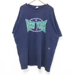 XL/古着 フィラ FILA 半袖 ビンテージ Tシャツ メンズ 90s ニューヨーク 大きいサイズ ロング丈 コットン クルーネック 紺 ネイビー 25jun1