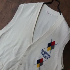 90s～ Old Vintage☆Papas パパス ニットベスト アーガイル SIZE M ホワイト スポーツ ゴルフ 90's 90年代