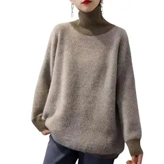 【新品】 [UQQA] 秋冬のマストアイテム ハイネック ニットセーター レディース トップス バイカラー 配色 ローゲージ 寒くない 暖かい ふんわり 韓国風 大きいサイズ 大人 上質 細見え 美ライン ロングスリーブ スタイルアップ エレガント 着痩せ 1