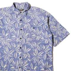 90's EMS 織りストライプ コットン シャツ 花柄 (L) 青×白系 総柄 インド綿 00年代 アメリカ製 旧タグ オールド アウトドア アメリカ古着 USED ビンテージ ヴィンテージ