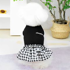 犬服 ワンピース ペット服 犬猫洋服 チェック柄 蝶結び 袖なし 春夏秋 サムコス 犬の服 お姫様 レース ドレス スカート 可愛いワンピース 人気 ファッション 小型犬 中型犬 猫 (L ブラック)