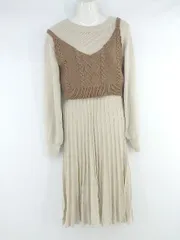 ◇ MAJESTIC LEGON レースアップ ニット ワンピース ベスト アンサンブル サイズM ベージュ ブラウン系 レディース P  【1306120001651】