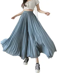 newNE ニューネ シアー スカーチョ ワイドパンツ 透け感 プリーツ レディース(ブルー,  M)