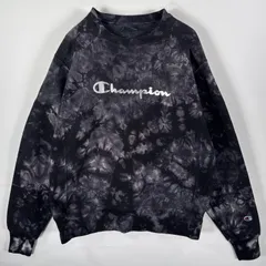 古着 チャンピオン Champion スウェット リバースウィーブ 後染め クルーネック ワッペンロゴ MEDIUM  ブラック 総柄 メンズ