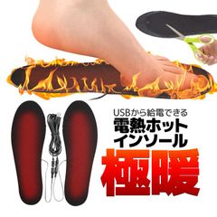 USB給電 電熱ホットインソール 男女兼用 カットしてサイズ調整可能 水洗いOK 汎用 防寒 極暖 足裏ポカポカ オフィス/スキー/スノーボード/冬作業/釣り/アウトドアに