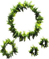 S.fields.inc ハワイアンレイ フラダンス 4点セット 造花 首飾り 髪飾り 腕飾り( グリーンリーフ)