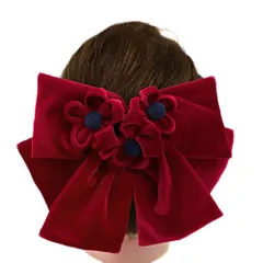 髪飾り リボン 卒業式 袴 成人式 つまみ細工 赤 振袖 前撮り 紺 ネイビー ベロア ベルベット かんざし 洋装 日本製 粋 華やか No.9-5099