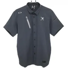【超美品】オークリー 半袖シャツ ダークグレー ピンドット ティー装着可 スカル メンズ XL ゴルフウェア Oakley