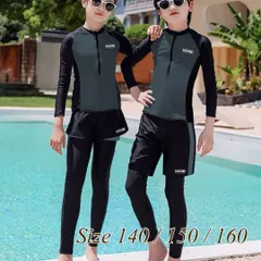 【男女兼用】キッズ水着 ラッシュガード3点セット ブラック 140 150 160 UVカット ジュニア用