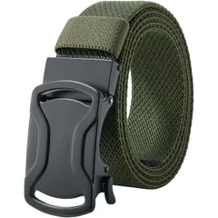 【新品】 [LionVII] ベルト メンズ 伸縮 - オートロック式 ナイロンベルト 作業 スポーツ 登山 ゴルフ - アウトドア ベルト 伸びる 穴なし 無段階調節 合金製の自動バックル【幅35mm長120cm】 (ツイル織グリーン) 1