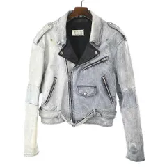 Maison Martin Margiela0 10 初期 アーティザナル ペンキ加工ダブルレザーライダースジャケット グレー系 1のサムネイル