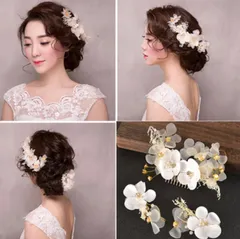 ヘアアクセサリー 結婚式 3点セット髪飾り 花嫁 前撮り ウエディング ヘッドドレス ヘッドアクセサリー ヘアドレス ブライダル 花 ウエディングアクセサリー ブライダルアクセサリー ゴールド パール