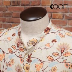 春夏/KOON/Mサイズ/バンド襟シャツ 清涼 リネン混ツイル 花柄 イタリア製 サンプル品 長袖 新品/ベージュ/kc387/