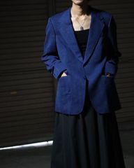 tweed like chevron × stripe jacquard tailored jacket 80s 90s ツイード調 シェブロン × ストライプ ジャガード シングルブレステッド テーラードジャケット 青 ブルー