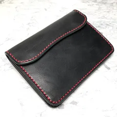 栃木レザー ギャルソンウォレット 本革  コンパクト財布 手縫い 二つ折り財布 黒