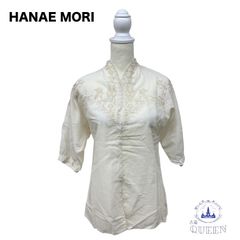 ☆美品☆ HANAE MORI 森英恵 トップス シャツ ブラウス 長袖 シンプル お洒落 レディース ホワイト 9 ASS42-28 送料無料 古着