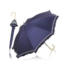 KIZAWA 日傘 uvカット 100 遮光 長傘 完全遮光 日傘兼用雨傘 レディース 5級撥水 軽量 かわいい 晴雨兼用 遮熱 丈夫 耐風 母の日のプレゼント バンブー ラタン 持ち手 親骨50cm (【フリル】ネイビー) 0