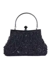 バッグ レディース ドレスバッグ 1個 手作りビーズ装飾黒のイブニングクラッチバッグ