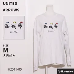★美品★ UNITED ARROWS ユナイテッドアローズ Tシャツ　長袖　ロング　バンクシー　プリント　綿100% 　ホワイト　 【H2011-00】 送料無料　古着　レディース