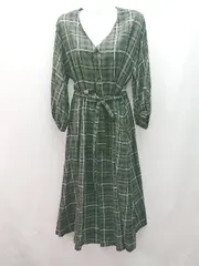 ◇ ◎ rope picnic チェック柄 ガーリー Vネック カジュアル 長袖 ロング丈 ワンピース サイズ40 グリーン レディース E  【1309040084575】