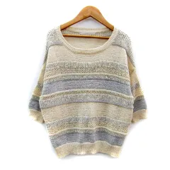 ケイビーエフ KBF アーバンリサーチ サマーニット カットソー 七分袖 ラウンドネック ボーダー柄 透かし編み ONE アイボリー 水色 /SY19