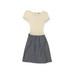 美品　TOCCA　トッカ　素材切替　半袖　ワンピース　サイズ160　リボン　ストライプ　スカート　ニット　発表会　演奏会　ラインストーン　アクリル　コットン　女の子