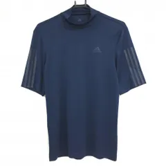 アディダス 半袖ハイネックシャツ ネイビー 袖3ライン 胸元ロゴ メンズ M ゴルフウェア adidas
