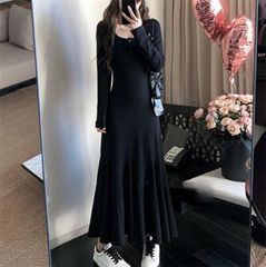 長袖 ワンピース スリム フィッシュテールスカート ロングスカート