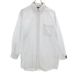 LANDS' END ランズエンド USA製 ストライプ柄 長袖 ボタンダウンシャツ M 白系 メンズ 古着