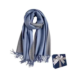 200×70cm_ブルー/グレー [MiraiHiraki] マフラー レディース カシミヤタッチ 大判 両面使える ストール ギフトボックス付き 暖かい 厚手 ウール 冬 ショール クリスマス プレゼント 肌触り良い 男女兼用 秋冬 暖かい 厚手 ウール 冬