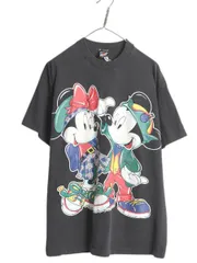 【お得なクーポン配布中!】 90s USA製 ミッキー ミニー プリント Tシャツ メンズ レディース XL 程 オールド キャラクター イラスト ディズニー オフィシャル ブラック