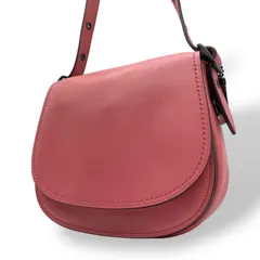 美品 COACH コーチ ショルダーバッグ サドルバッグ グラブタン レザー ピンク ブラック金具 SD-20115 斜め掛け可 フラップ開閉 レディース K4