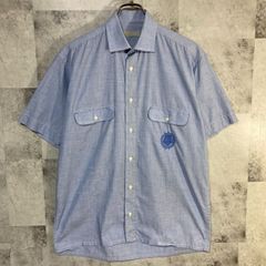 ポルトガル製 Aquascutum of LONDON アクアスキュータム 半袖ボックスカットシャツ サックスブルー エンブレム
