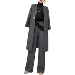 【新品】 [DYIOPMFGZ] セットアップ 上下セット フォーマル スーツ パンツスーツ レディース コート チェックジャケット 2点セット ワイドパンツ アウター フォーマルウェア カジュアル 卒園式 入学式 卒業式 セレモニー 春秋冬 (グレー,2 0