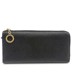 ブルガリ 長財布 L字ファスナー ウォレット レザー ブラック 黒 リングチャーム ゴールド金具 BVLGARI Aランク 中古