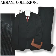 イタリア製 アルマーニ コレッツォーニ ARMANI COLLEZIONI ピンストライプ柄 シングル 3B スーツ セットアップ 上下 テーラードジャケット スラックスパンツ 通年 48 ブラック メンズ