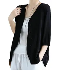 [Dep Club] 持ち運び簡単 冷房対策 カーディガン レディース 薄手 カーデガン 羽織 羽織り ゆったり uvカット uv 紫外線カット 春夏 夏 夏服 (JP, アルファベット, M, ブラック) [ブラック] [M]