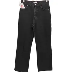 ザラ ZARA ボタンフライ ワイドテーパード ブラックデニムパンツ レディース EUR：38 