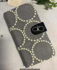 【オーダー】ミナペルホネン＊gray × light yellowタンバリン＊iPhone、Galaxy、Xperia、AQUOS、Android等スマホケース手帳型、ベルトブラックchoucho羽模様無し