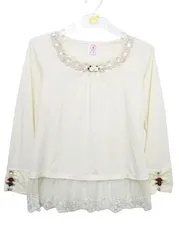 【送料無料】 【極美品】アクシーズファムキッズ axes femme KIDS 長袖カットソー Tシャツ 華モチーフ 花柄刺繍 レースフリル120サイズ■L27882SSS24-★（4）5/24