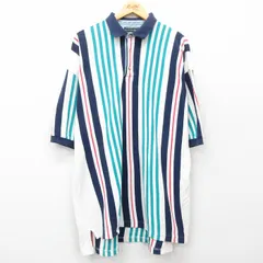 XL/古着 半袖 ポロ シャツ メンズ 90s 鹿の子 大きいサイズ コットン 紺他 ネイビー ストライプ 25may29 中古 トップス